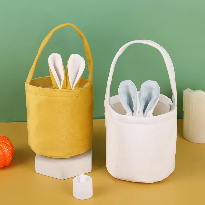 Bolsa de tela de dibujos animados para niños, cesta de orejas de conejo, bolsa de dulces, bolsas de recuerdo de fiesta de cumpleaños de feliz Pascua, decoración del día de Pascua