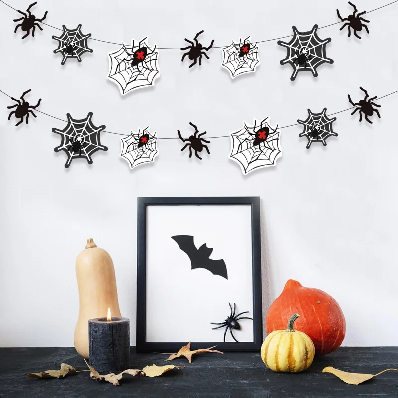 لافتة علم الهالوين قطع معلقة محاكاة حلي عنكبوتية معلقة لوازم الحفلات ديكور المشهد سحب الزهور