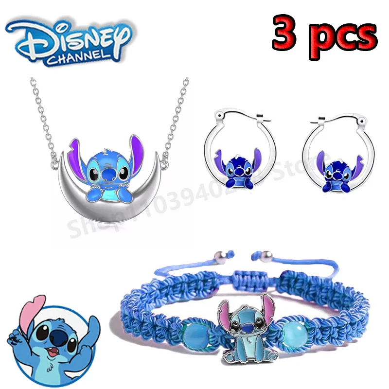 Disney Stitch Necklace Cute Anime Figure Cartoon Bracelet Earrings Fashion Jewelry Accessories for Women New Year Friend Gifts