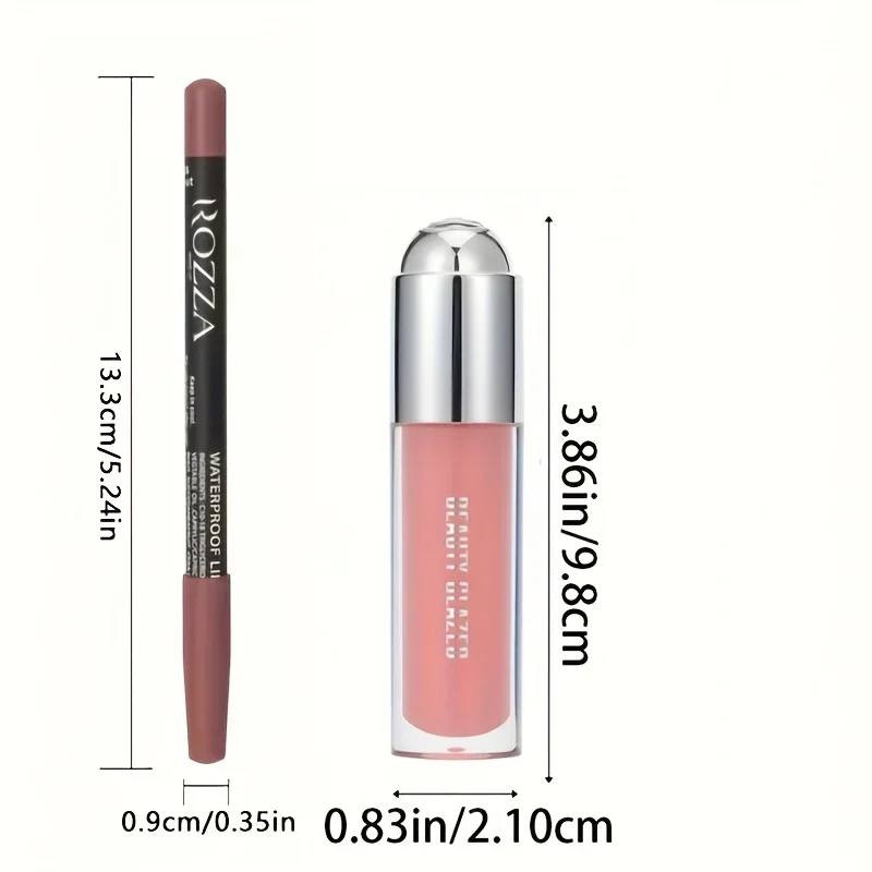 2-teiliges Lipliner-Lipgloss-Set, langlebiges, natürliches, nacktes, wasserfestes Lippenöl mit Lippenglanz