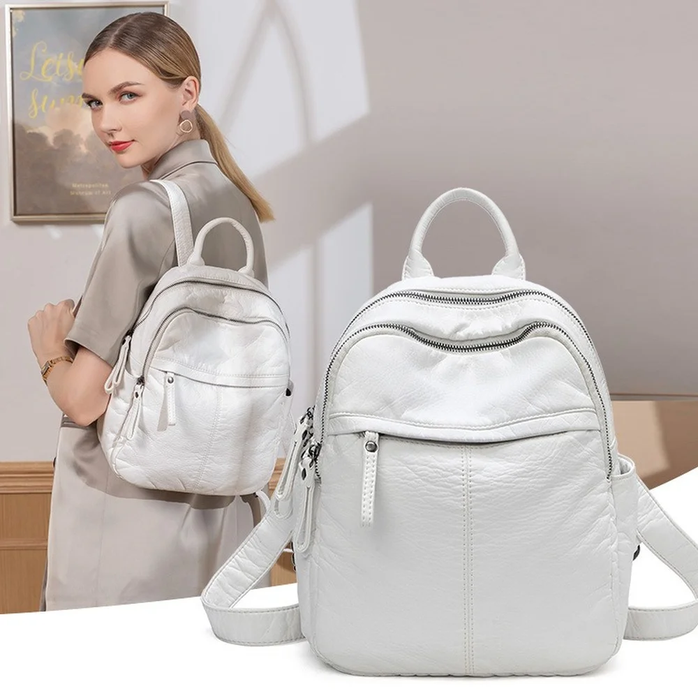 Annmouler Luxe Vrouwen Rugzakken Pu Lederen Schoudertas Zacht Leer Dagrugzak Double-Layer Reistas Student Schooltas Mochila