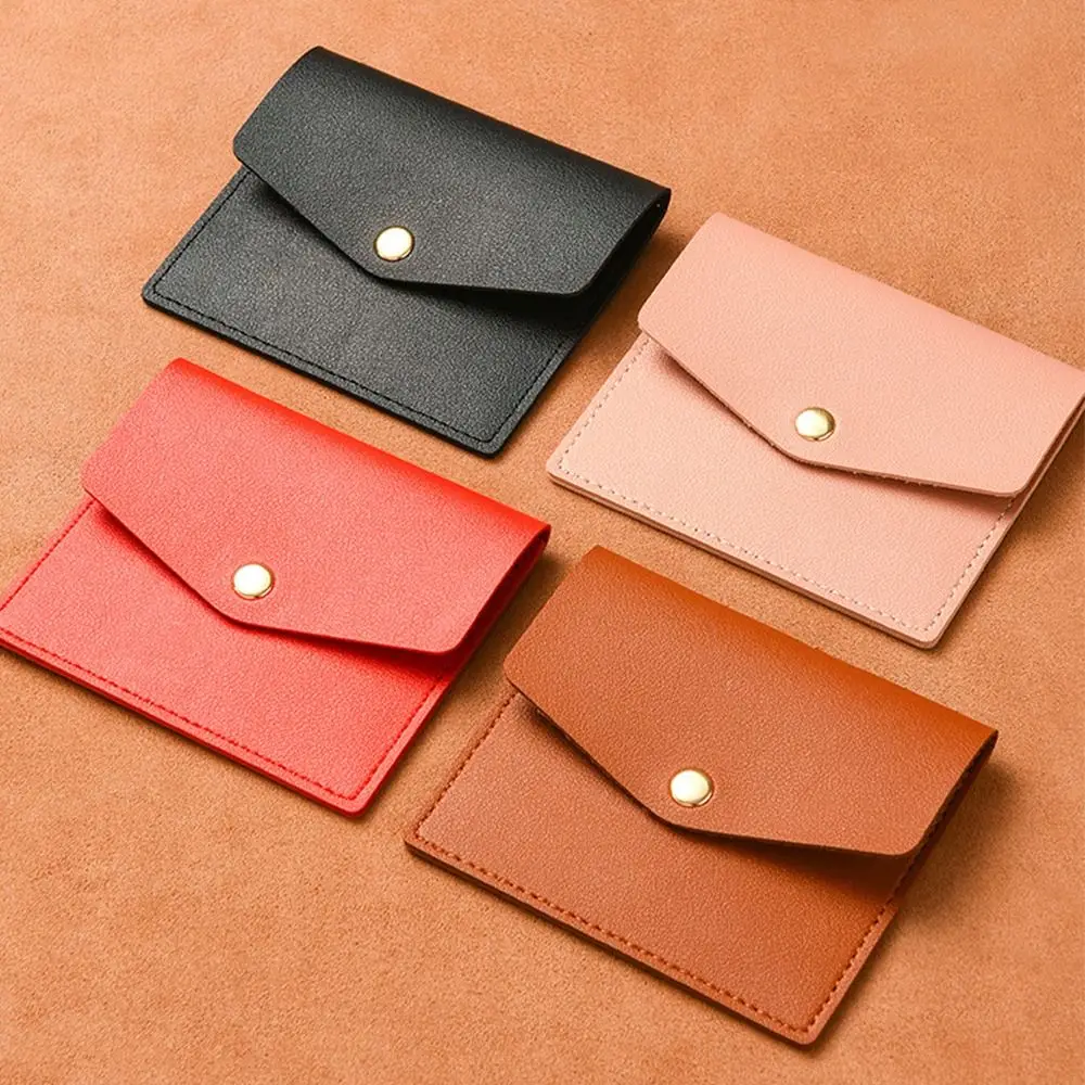 Casual Korean Style Thin Envelope Card Bag Solid Color Coin Purse Mini Wallet Wallet Snap Button Snap Button Coin Purse Men