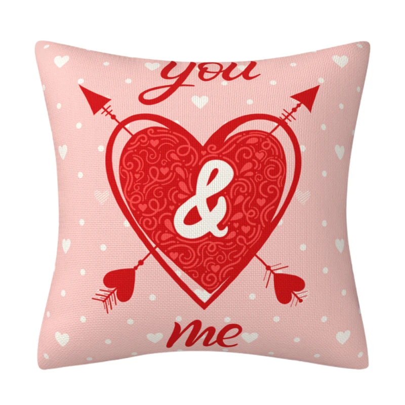 Valentine Day Throw Pillow Cover Decorative Heart Arrow Pattern Print Pillowcase for Sofa Couch Bedroom