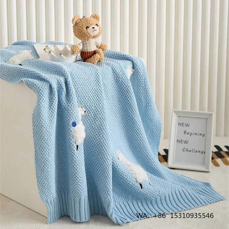 Super Cozy Cute  Sheep Jacquard Baby Knitted Throw Blanket for Children  and Newborn Baby  Blanket  SX