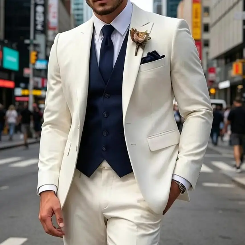 

Smart Casual Formal 3 Piece Men's Suits Streetwear Peaked Lapel Business Wedding Tuxedo Party Prom Male Suit Sets Costume Homme