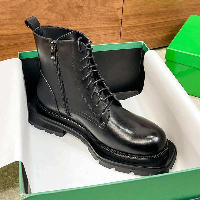 

Genuine Leather Thick Sole Outdoor Work Shoes British Premium Business Dress Ankle Boots Luxury Men Motorcycle Boots