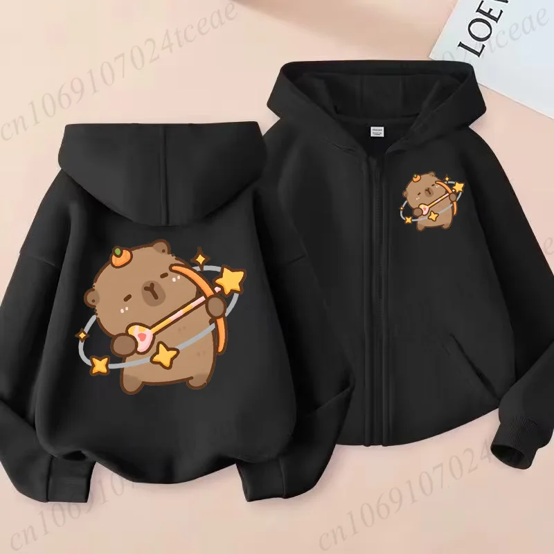 Zip Up Hoodie Kawaii anime Kids Capybara Children Hoodie Zipper Children Capibara Sweatshirt Manga Clothes Girl Boy Top Hoody