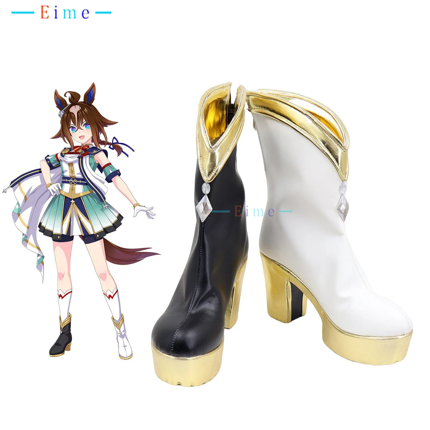 

Game Umamusume Epiphaneia Cosplay Shoes PU Leather Shoes Halloween Boots Custom Made Big Size Black White High Heels