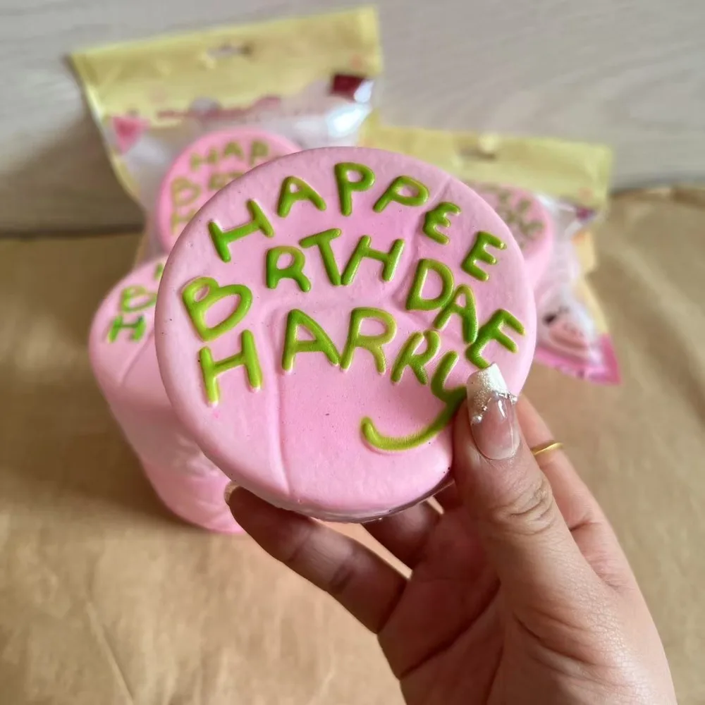 Happy Birthday Pink Cake Squishy Toy Soft Scented Slow Rising Stress Relief Squeeze Fidget Portable Holiday Gift