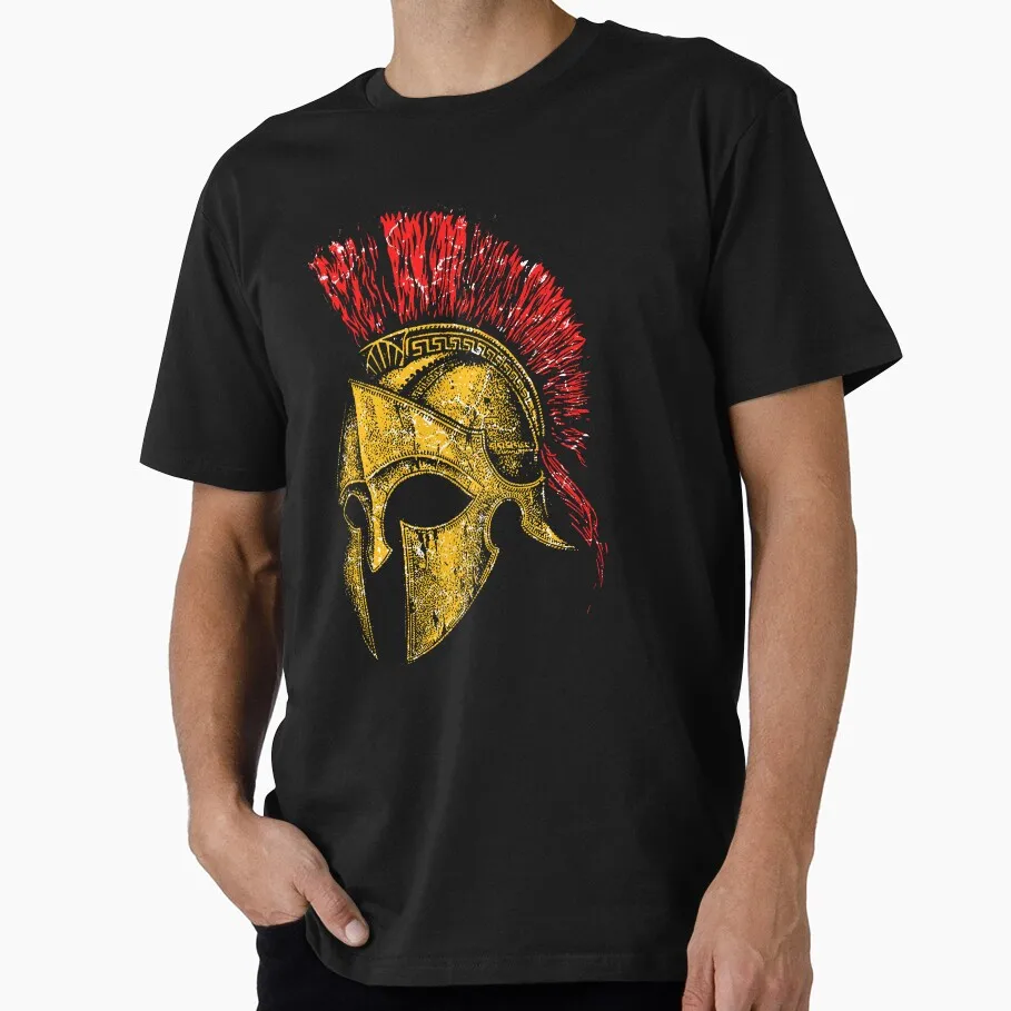

Ancient Roman Greek warrior helmet Retro Gift T Shirt fSpartan Helmet and Symbol Graphic Clothes 100% cotton All size Tops S-6XL