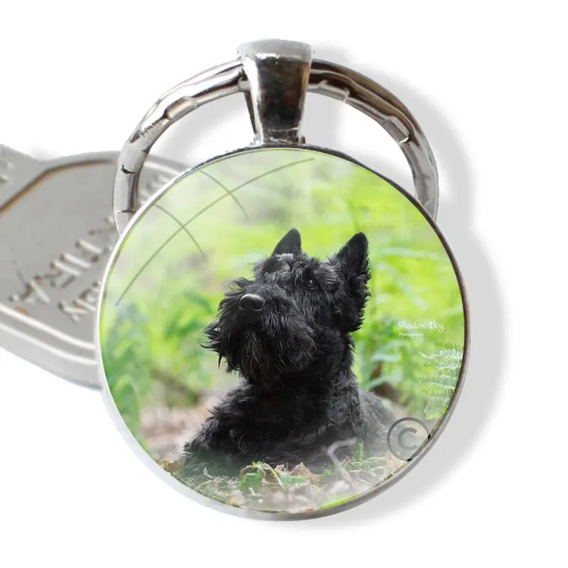 Fashion Scottish Terrier Dog Keychain Handmade Glass Cabochon Key Ring Holder Pendant Key Chains