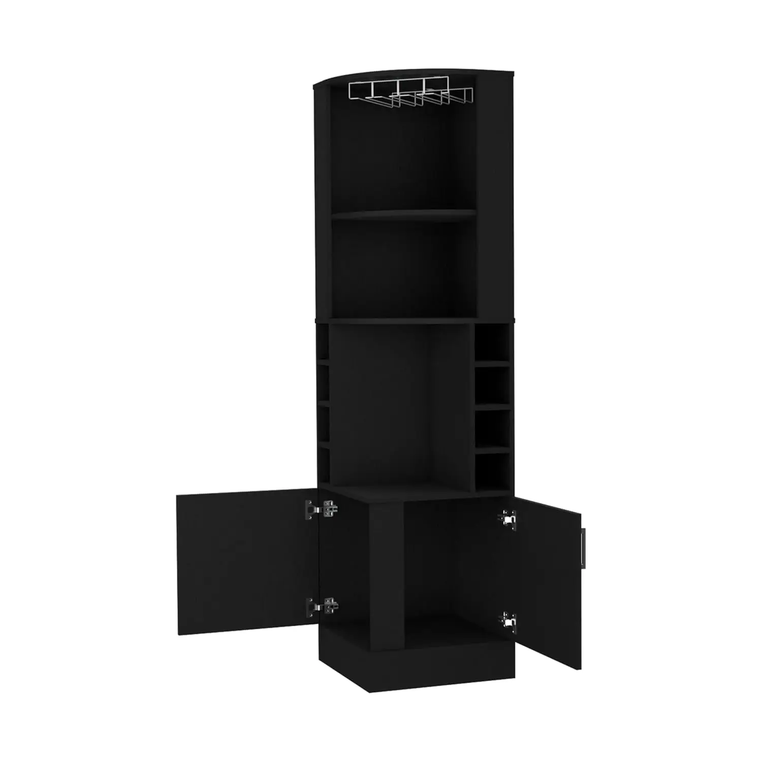 71" Tall Corner Bar Cabinet with Shelves Doors Built-in Wine Rack for Small Space Black, Customized