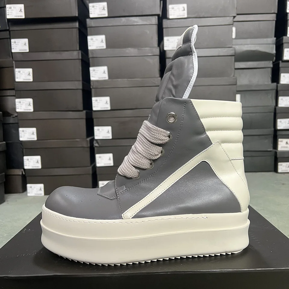 

Double Bumpers Men Casual Shoes High Top Quality Jumbo Lace Up Thick Sole 6CM Heels Ro Luxury Geo Designer Women Flat Ankle Boot