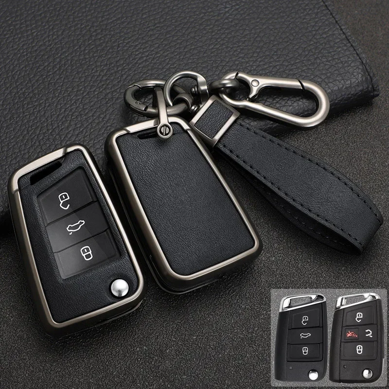 

Zinc Alloy+ Leather Full Cover Car Key Case For Volkswagen VW Golf 7 ALLTRACK MK7 For Skoda Octavia A7 SEAT For SEAT Ateca Leon