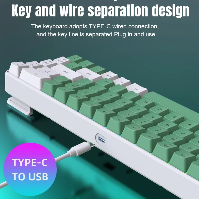 Imagem -02 - Rgb Backlit Teclado Mecânico Teclado Gaming Wired Double Shot Keycaps Cabo Usb Destacável Teclado Multimédia 68 Chaves K701
