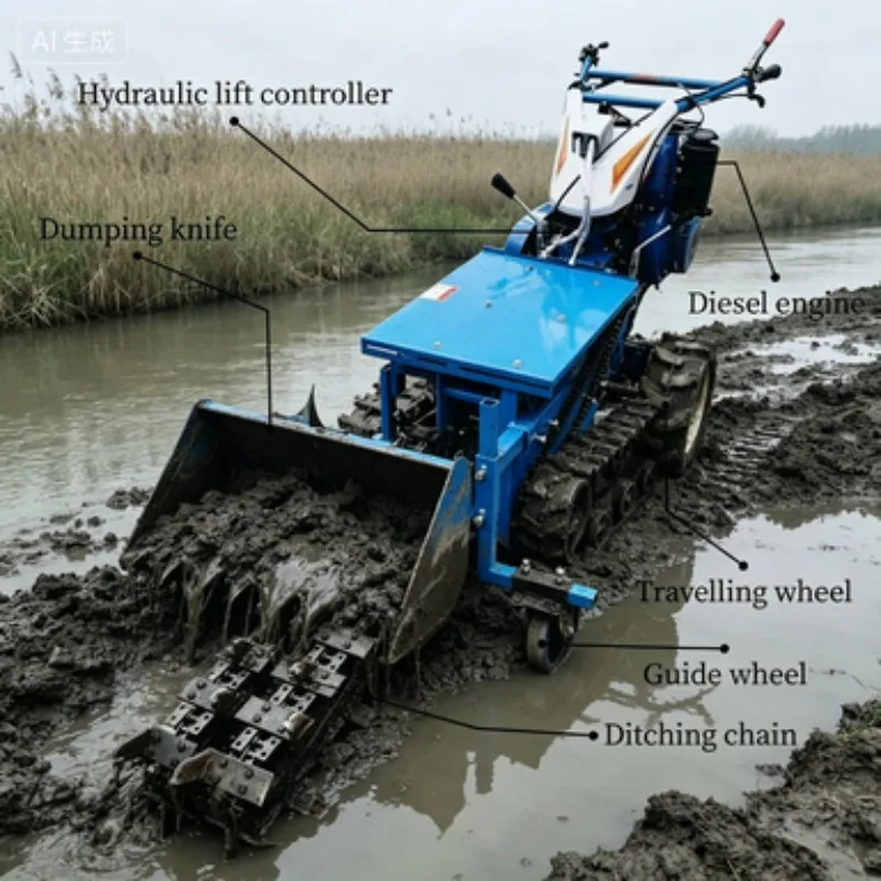 Multi Functional Handheld Trenching Machine Double Chain Digging Mini Trencher for Farm Garden Irrigation and Cable Laying