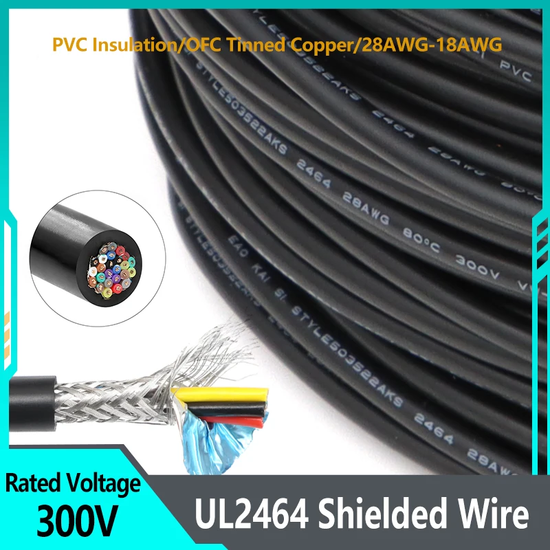 

2-10m UL2464 Shielded Wire 28/26/24/22/20/18AWG Double Shielded 2-12 Cores Anti-interference Signal Tinned Copper Cable