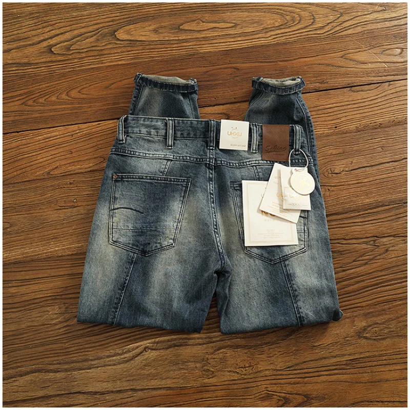 

Jeans for men, distressed, washed, repaired, tall, trendy, retro, fashionable, casual, street denim pants
