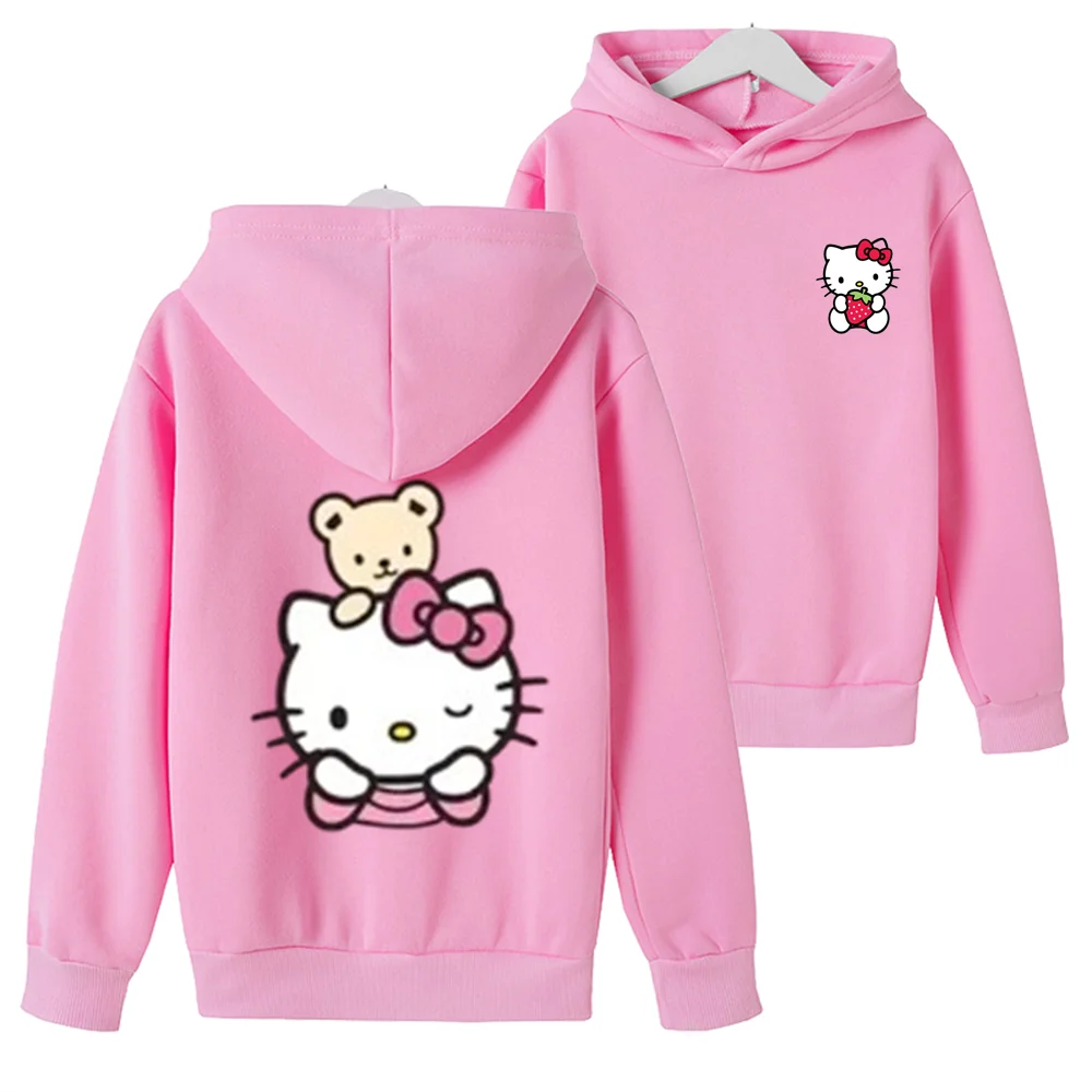 Hello Kitty Girls Pink Hoodie Children's tops Sweatshirt Fashion Boys age 3-12 Kids Autumn Winter coat Clothes Pullover