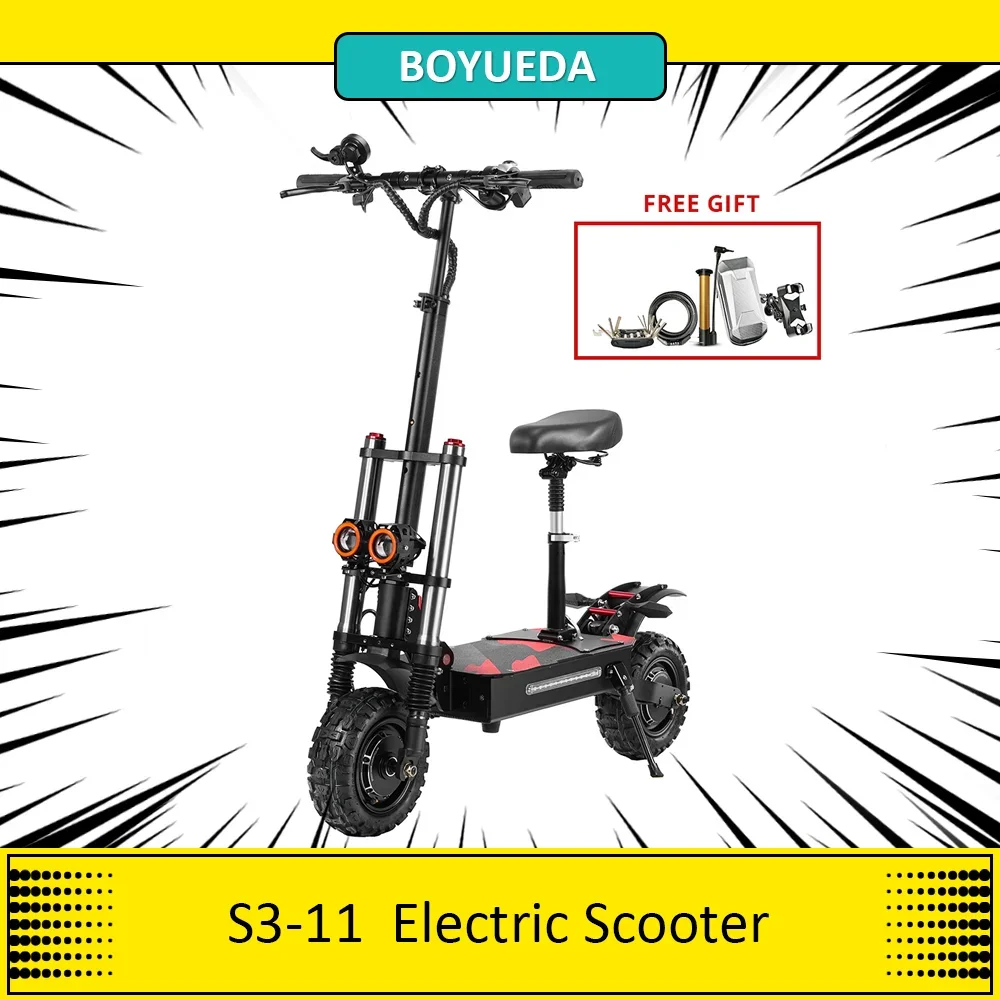 

Электрический скутер BOYUEDA S3-11, двигатель 2*3000 Вт, аккумулятор 60 В, 38 Ач, шина 11 дюймов, максимальная скорость 85 км/ч, двойные гидравлические тормоза, ЖК-дисплей