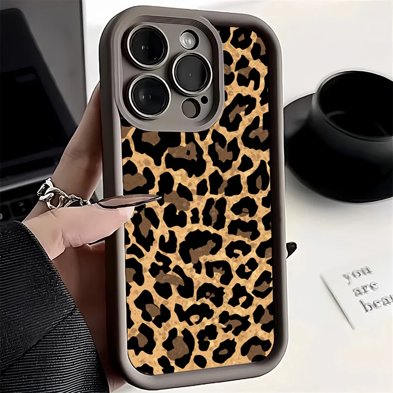 Leopard Print Graphic Silicone Phone Case For iPhone 16 15 14 13 12 11 Pro Max XS X XR 7 8 Plus 15 Shockproof Soft Bumper Cover