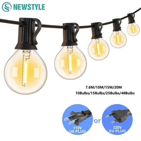 G40 야외 스트링 조명, EU 미국 플러그 220V 110V LED 전구, 조도 조절 IP44 방수, 홈 파티오 장식, 야외 스트링 조명 크리스마스 Best5 G40 야외 스트링 조명, EU 미국 플러그 220V 110V LED 전구, 조도 조절 IP44 방수, 홈 파티오 장식, 야외 스트링 조명 크리스마스 Best5