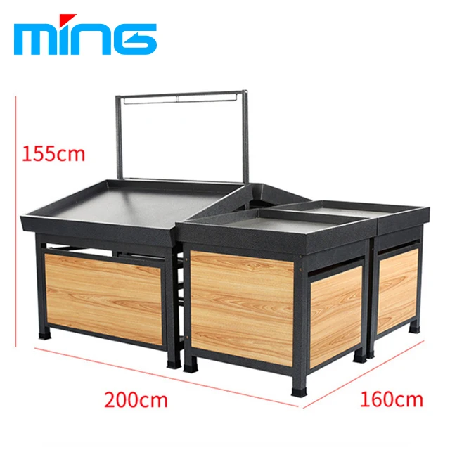 Custom.Supermarket رفوف معدنية خشبية متجر الفاكهة والخضروات تقف الصلب إنتاج حامل رف شاشة الرف للتسوق