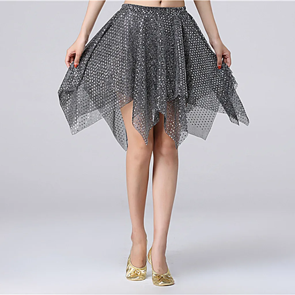 Women's Elastic Skirt Solid Color Mesh Skirts For Womens Skirt Puffy Skirt Tull Latin Belly Latin Dance Sequins Irregul Skirt