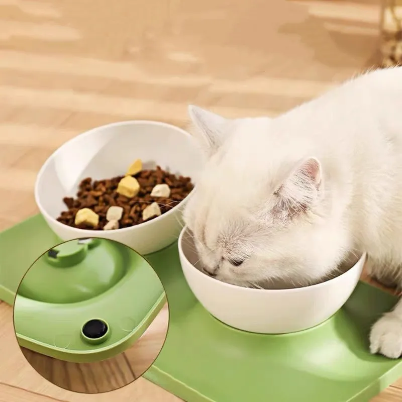 Pet neck protection feeding double bowl anti tipping adjustable cat single and double bowl feeding water non slip cat food bowl