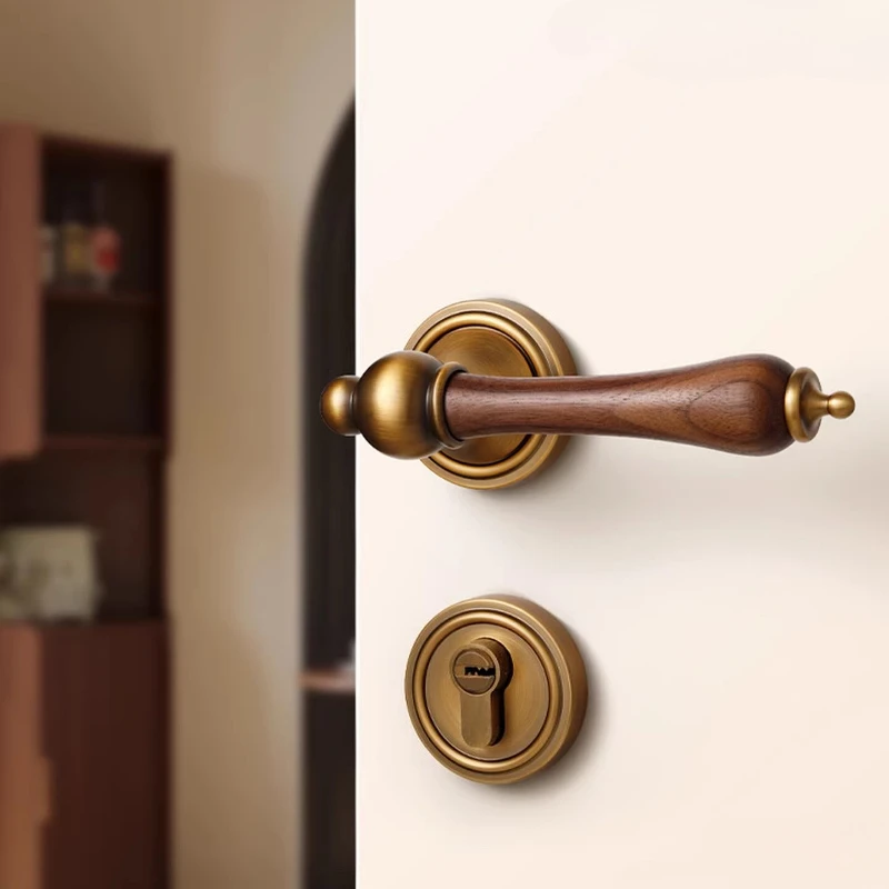 Mid-Century Bedroom Door Lock Interior Wood Doors Handle Magnetic Silent Latch Accessories Classic Door Knob with Patina Finish