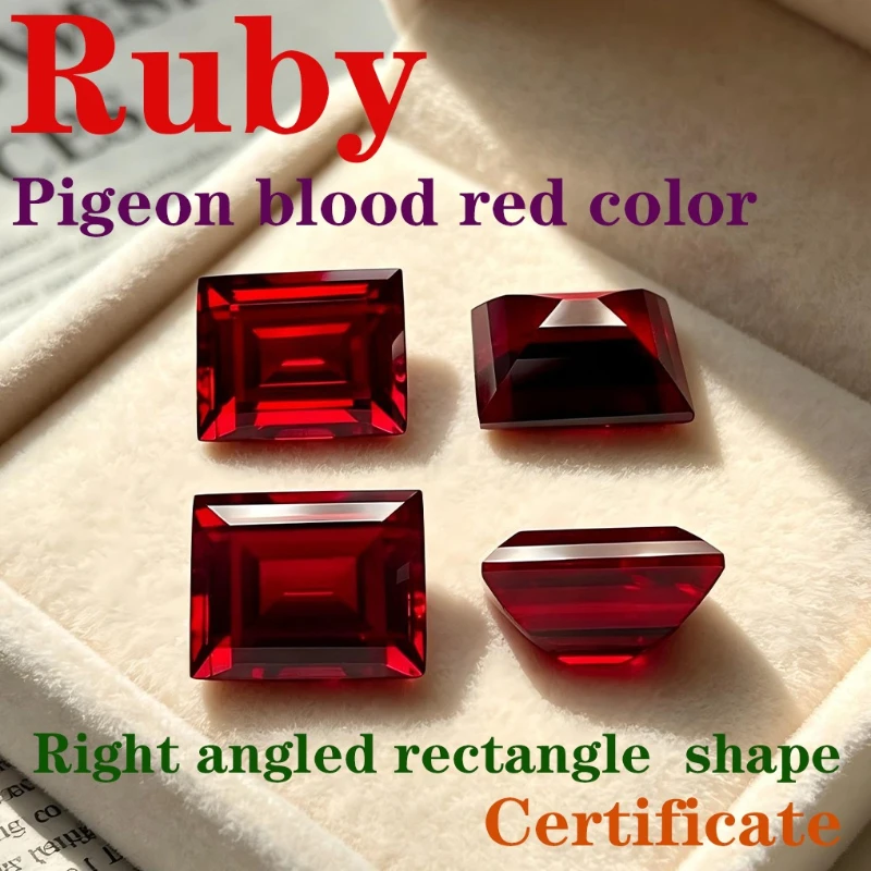 Ruby Pigeon Blood Red Color Artificial Gemstone Right Angled Rectangle Shape Available Certificate Wholesale