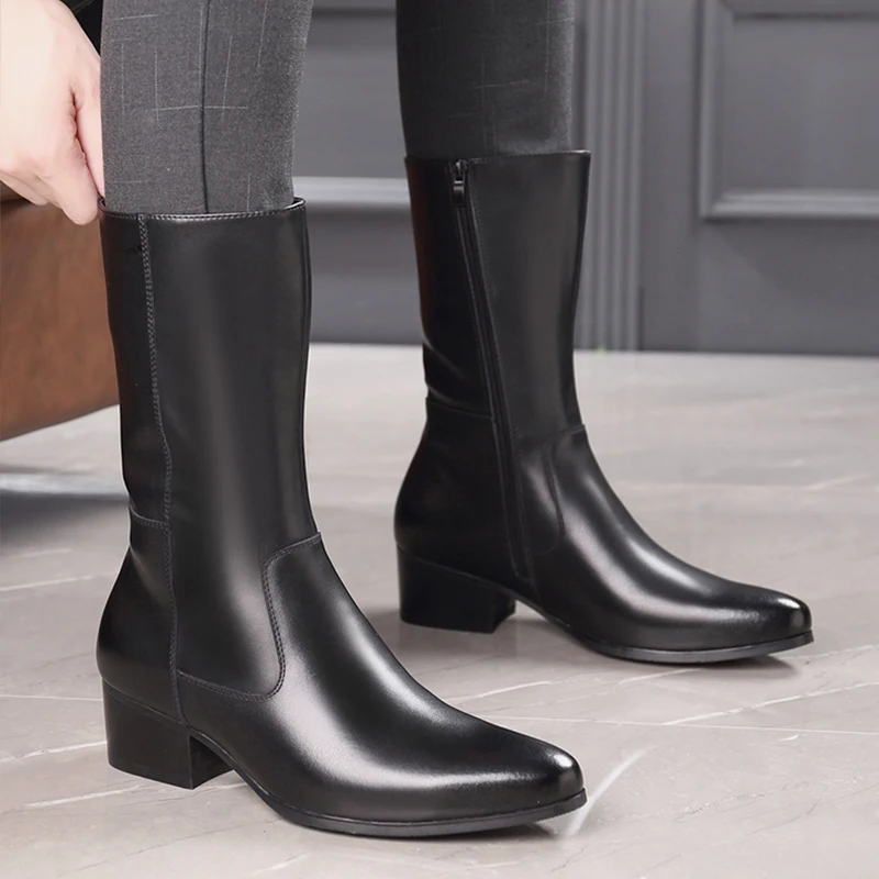 

Мужские высокие ботинки челси из натуральной кожи с флисовой подкладкой на молнии, теплые, в рыцарском стиле