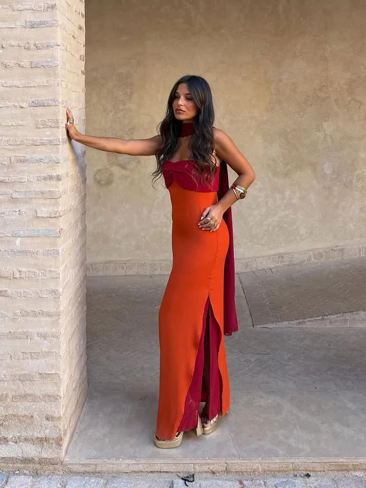 rust colored dress Victorya Strapless Fitted Midi pockets (of course) and easy to dress up and down Irene Rust Satin Strapless Maxi