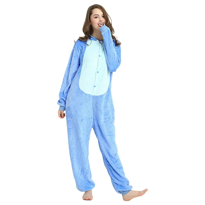 Adults Stitch Cosplay Pajamas Anime Stitch Angel Cute Costume Jumpsuit Pajamas Hooded Sleepwear Halloween Costume for Men Women