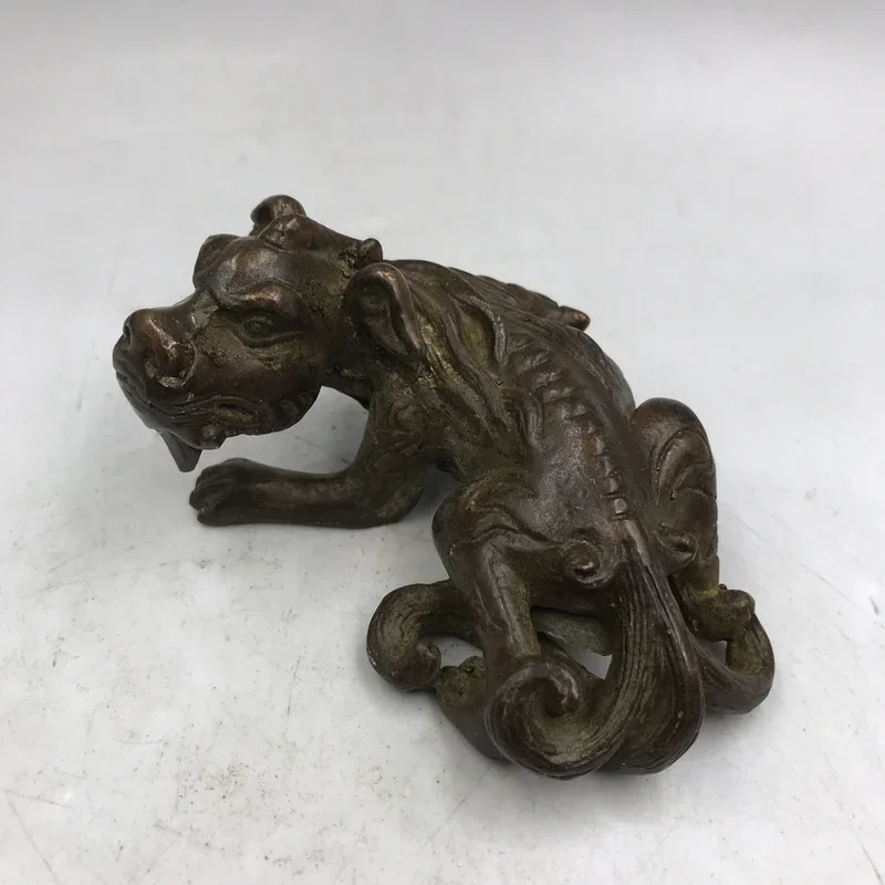 CHINA brass bronze fengshui Ancient Mythical Animals Statue Metal crafts family desktop decor Ornaments