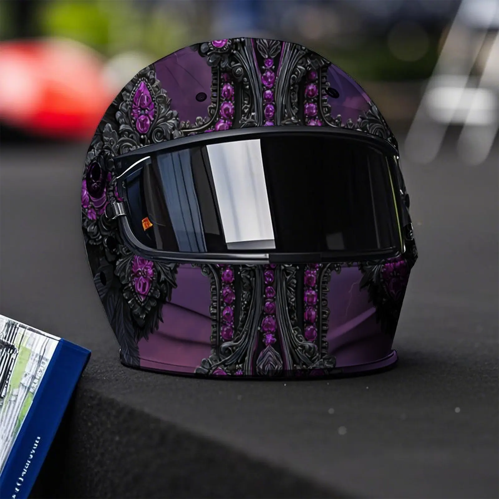 Mysterious Purple Skull Cross-Durable Waterproof PVC, Self-Adhesive Motorcycle Racing Helmet Decal, Perfect Gift for Motorcycle view 6