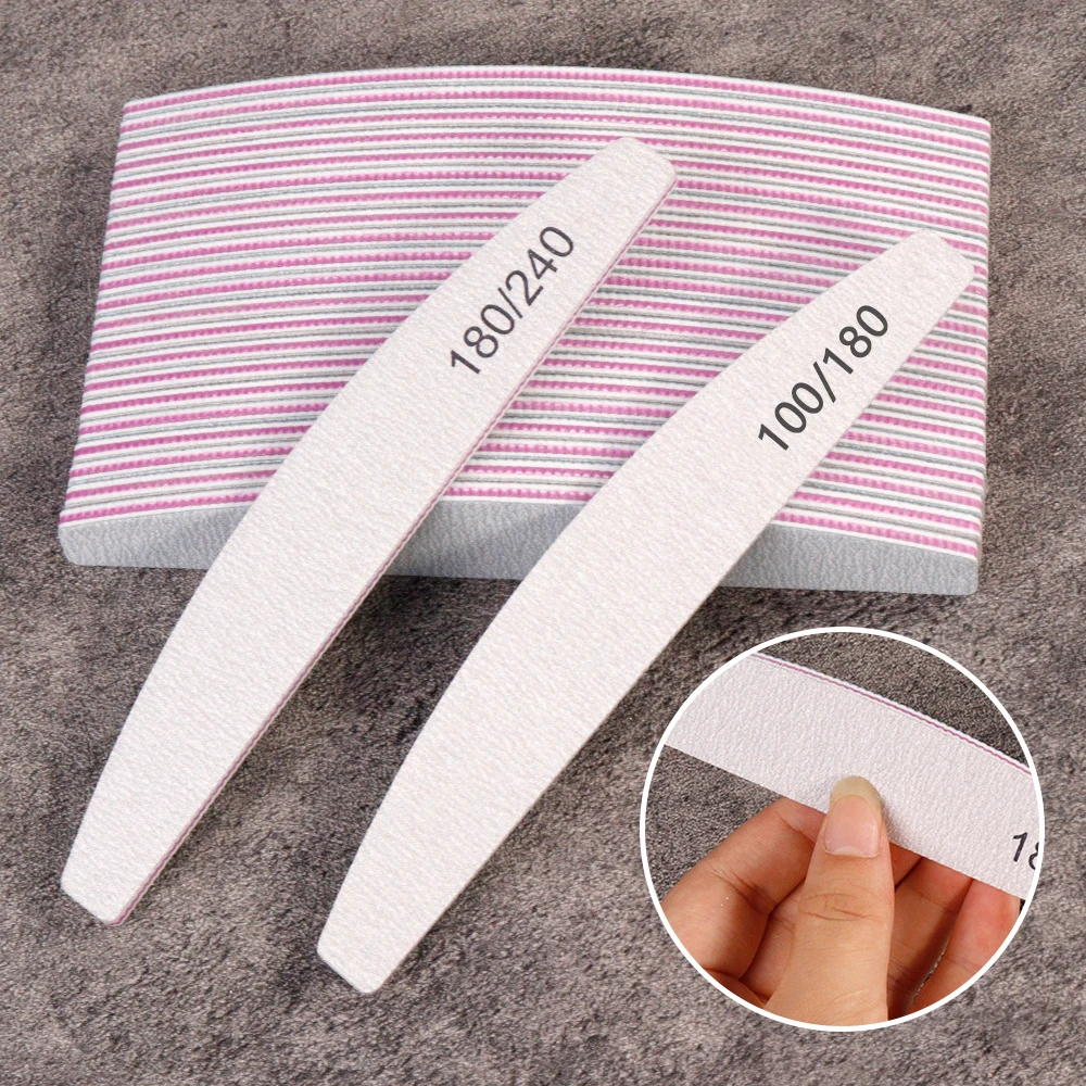 10cs/Pack Professional Double Sided Nail Art File Half Moon 100/180 180/240 Sandpaper Thick Gel Polish Buffer Manicure Supplies