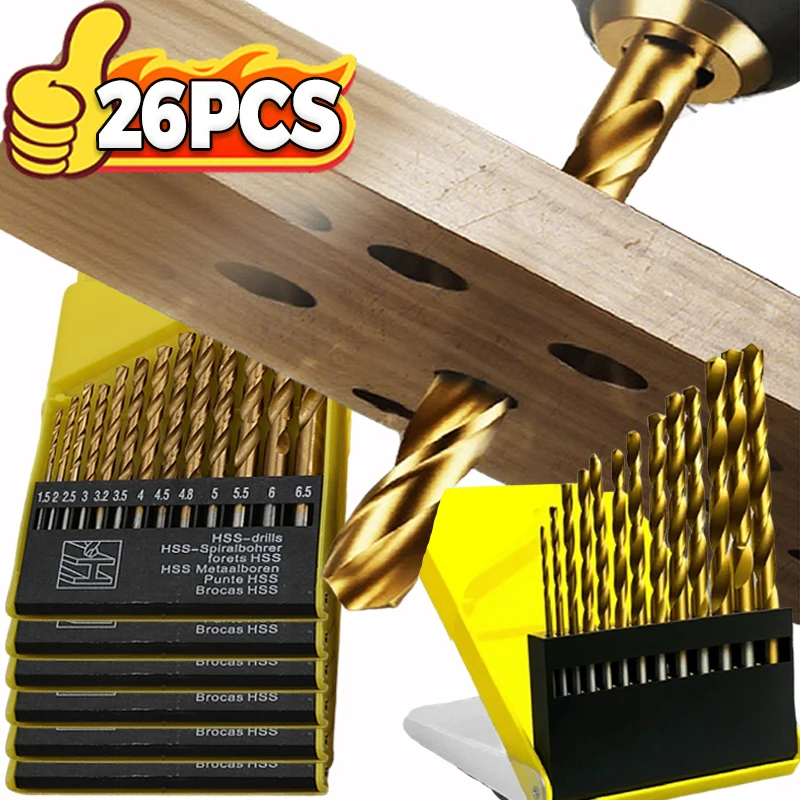 

Набор спиральных сверл с титановым покрытием, набор спиральных сверл с прямым хвостовиком из нержавеющей стали, спиральное сверло из высокоскоростной стали, деревообрабатывающий инструмент