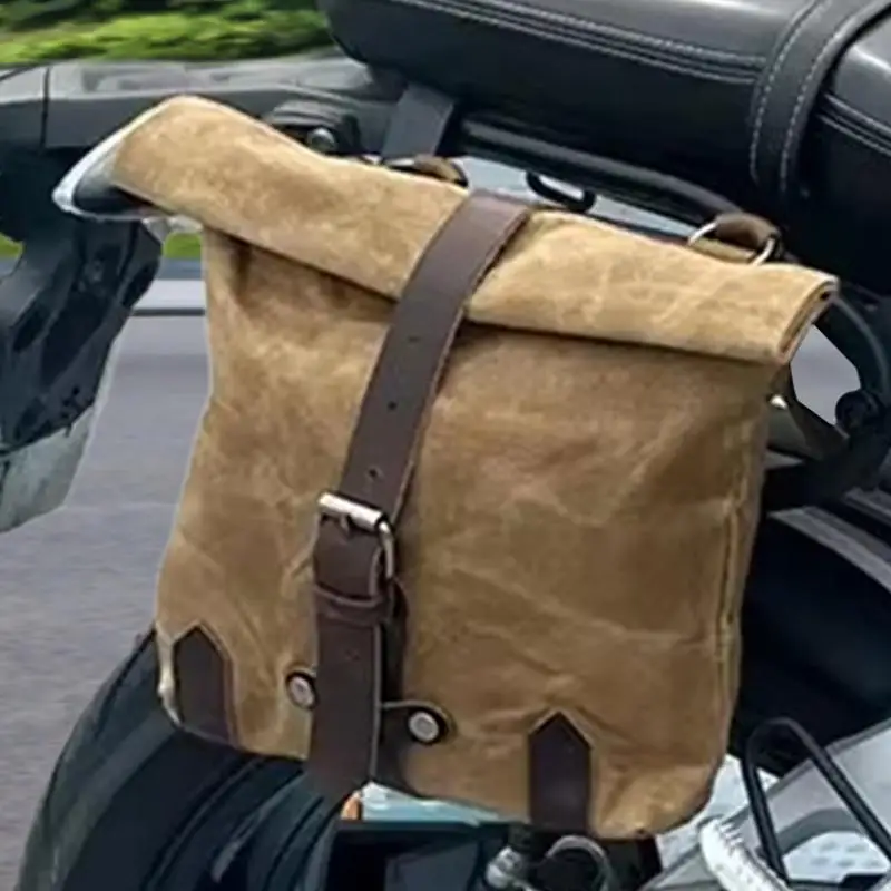 Motorcycle Luggage Bag Waterproof Scooter Saddlebags Vintage Waxed Canvas Motorcycle Side Bag Motorbike Tool Organizer Pouch