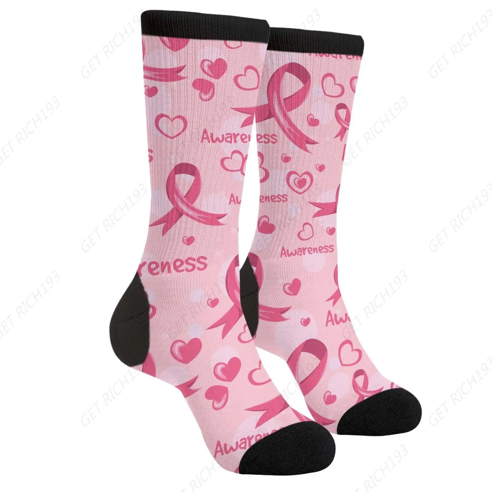 

Pink Ribbons Hearts Breast Cancer Casual Funny Funky Novelty Socks For Men Women