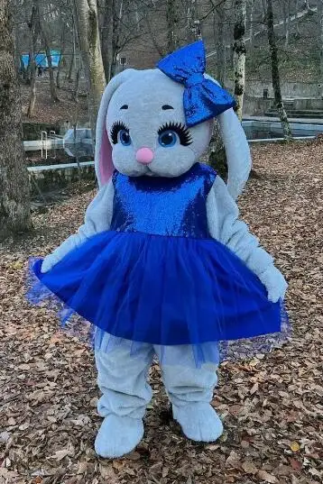 Disfraz de Mascota de dibujos animados para adultos, traje de Mascota de felpa, vestido de Halloween, Navidad, lindo, conejo, liebre azul, nuevo