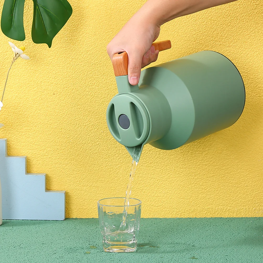 

1pc Thermal Bottle Glass Inner Plastic Outer Large Capacity Heat Preservation Wood Handle Insulation Kitchen Bar Item