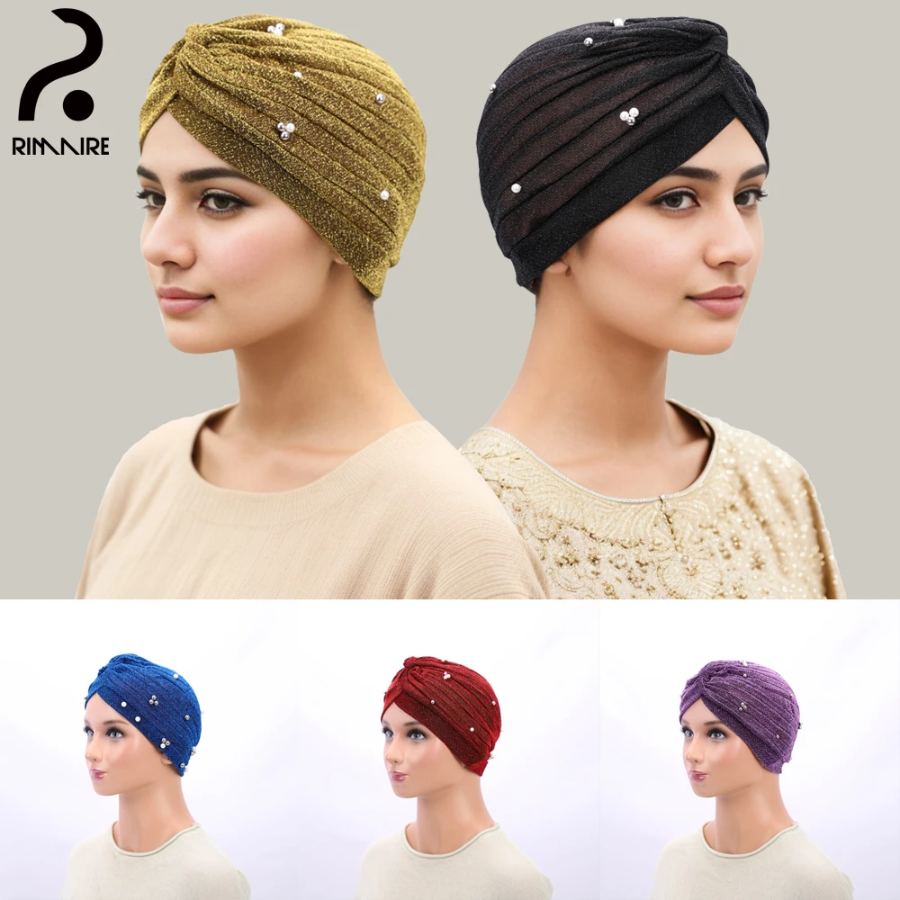 Newest Pearl Women's Muslim Hijab Hats Fashion Islam Inner Caps Classic Breathable Ladies Head Cover Headband Hijabs RIMAIRE