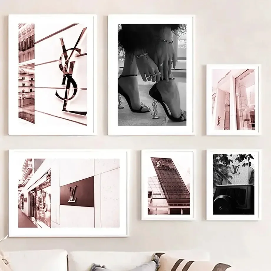 الوردي الأسود الفاخرة مخزن الشارع المشهد الحد الأدنى جدار الفن طباعة قماش اللوحة الملصقات لغرفة المعيشة ديكور المنزل الحديث #3