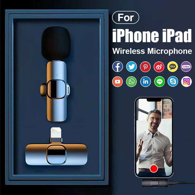 Microfone sem fio Lavalier Mini, Lapel Mic para gravação de vídeo, entrevista, transmissão ao vivo, iPhone 14 Pro Max, 13 Mini, 12, 11, XR