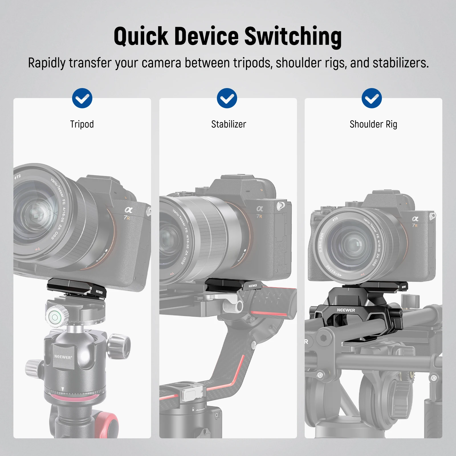 NEEWER 15mm LWS Baseplate with Arca Type QR Plate & Base, Dual 15mm Rod Clamps, Retractable Anti Off Pin, 1/4\