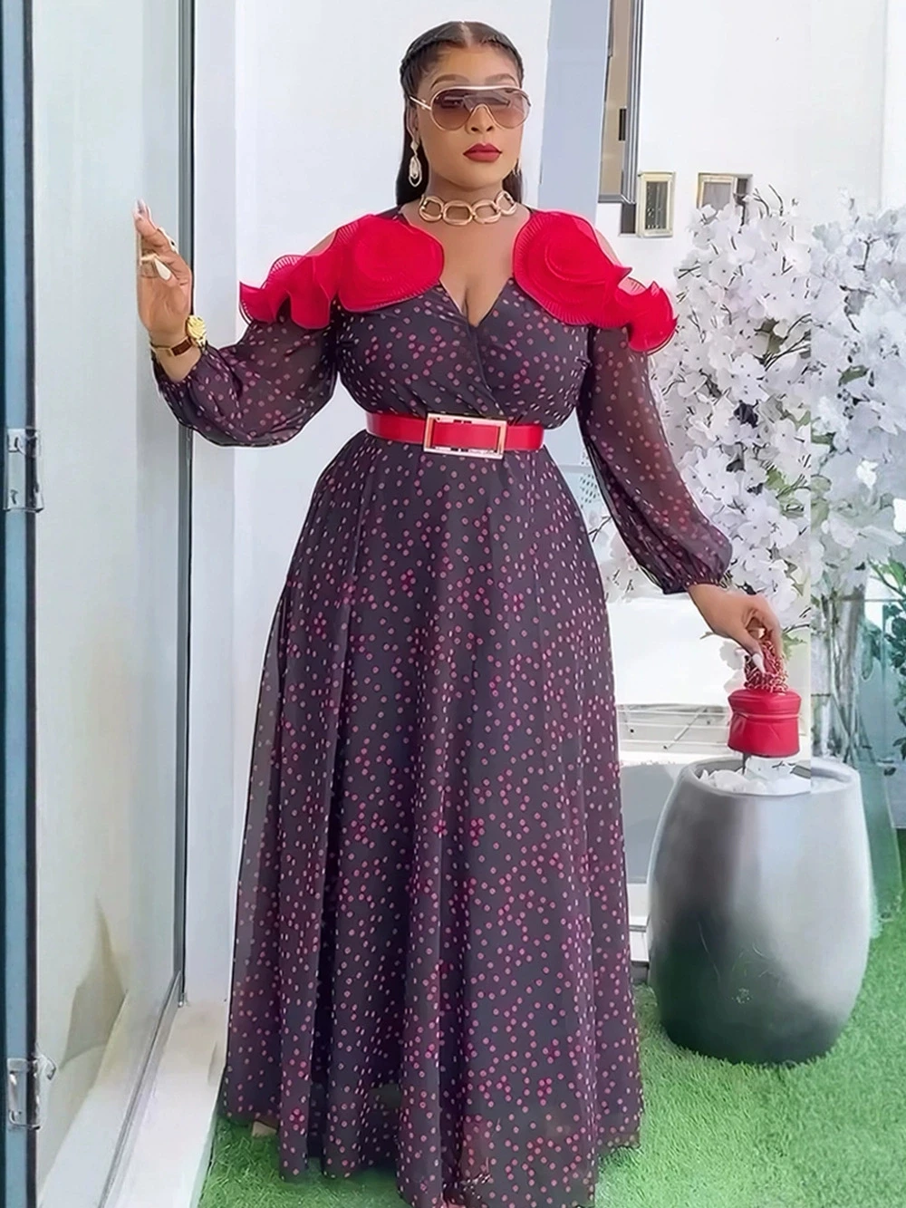 Middle East Saudi Arabia Muslim luxury fashion Islamic Ramadan retro French women's plus size polka dot dress