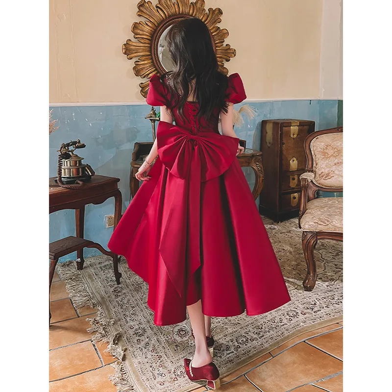 버건디 A라인 새틴 이브닝 드레스 섹시한 스퀘어 칼라 파티 드레스 우아한 반팔 웨딩 드레스 여성용 미디 드레스