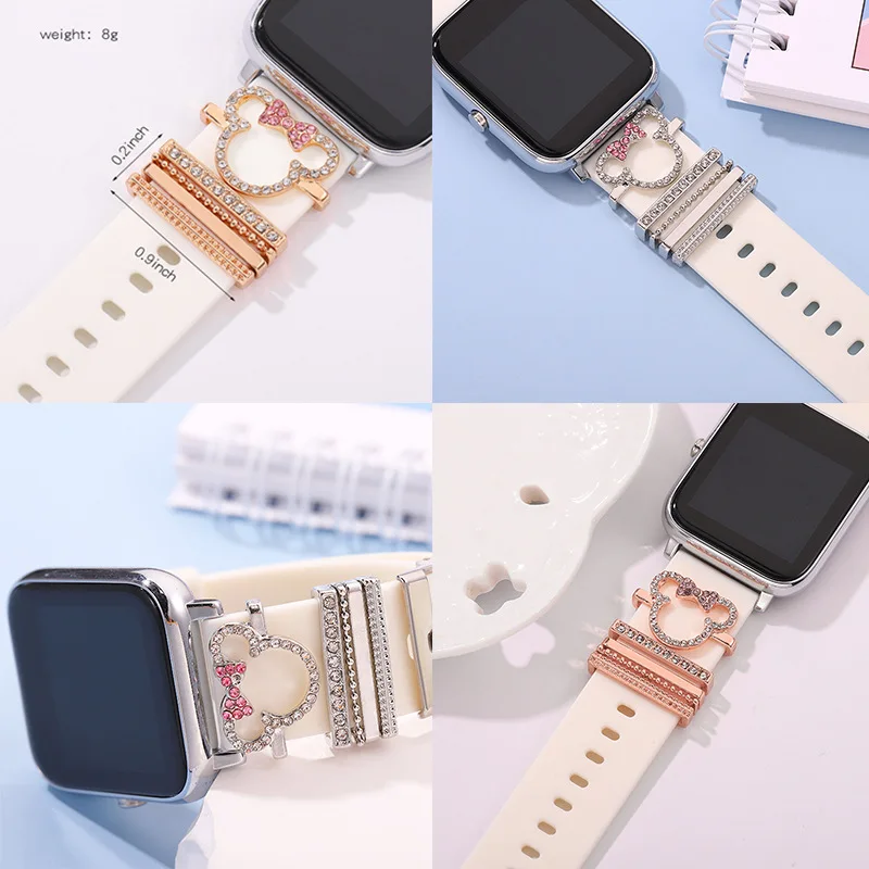 5 anelli per cinturini con strass per topo cartone animato, graziosi decorazioni per ciondoli per cinturini per orologi in metallo compatibili con la serie IWatch