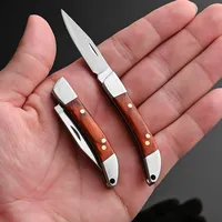 Mini Folding Knife Portable Keychain Pocket Knife Stainless Steel Wooden Handle Knife Camping Survival Unpacking Knives EDC Tool